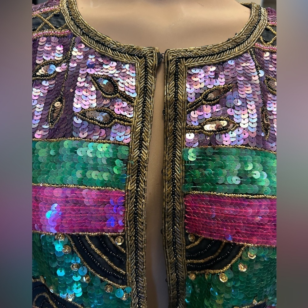 Vintage Leslie Fay Beaded Sequin Blazer Jacket Top Medium - Picture 4 of 11